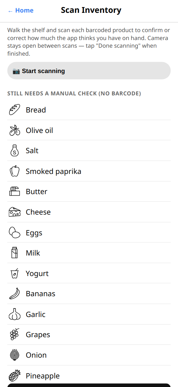 Scan Inventory screen