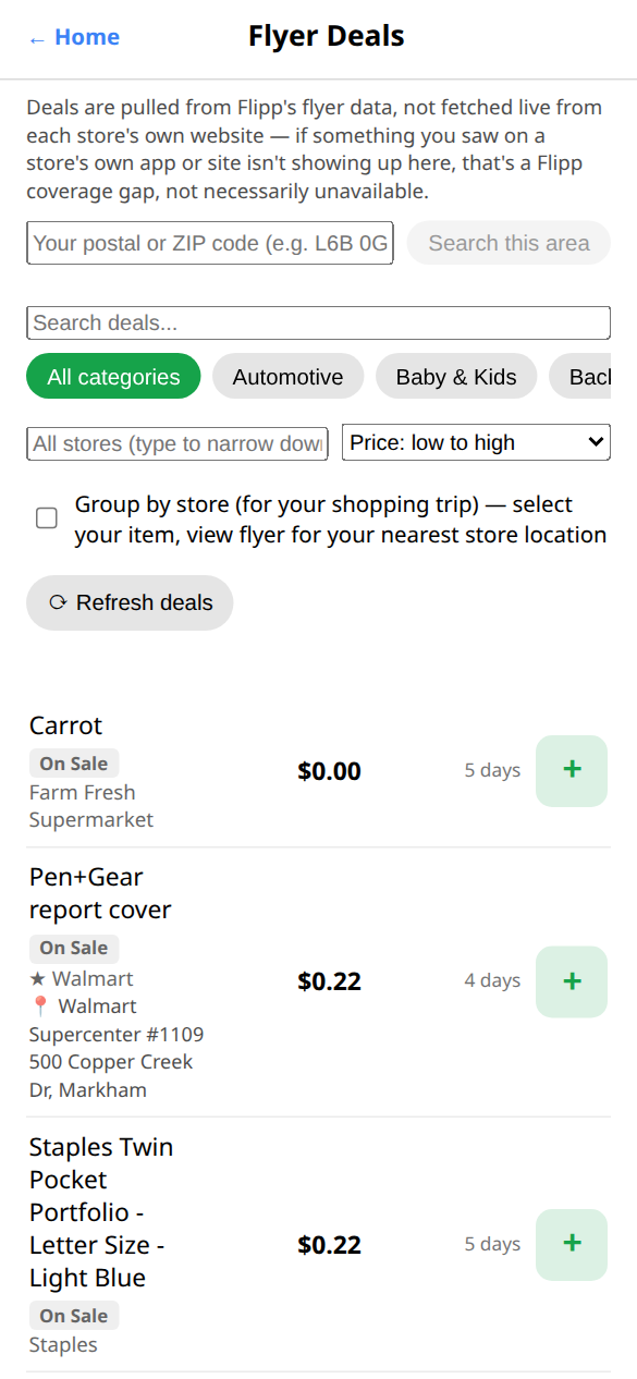 Flyer Deals screen