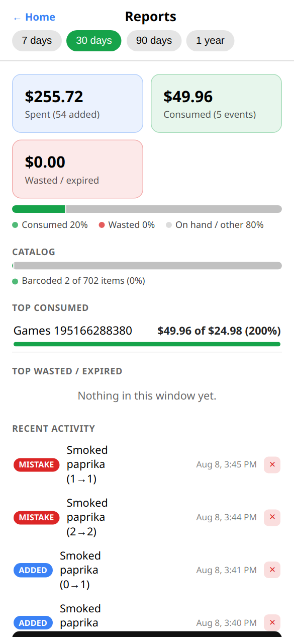 Reports screen
